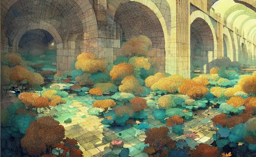 Image similar to tiled room squared waterway, aqueducts, fantasy. intricate, amazing composition, colorful watercolor, by ruan jia, by maxfield parrish, by marc simonetti, by hikari shimoda, by robert hubert, by zhang kechun, illustration, gloomy