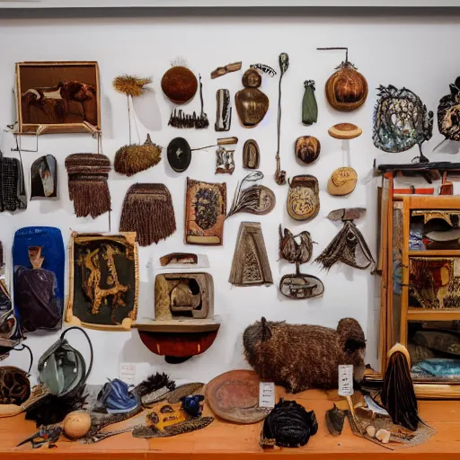 Image similar to a wide angle view of an ethnographic collection of objects on display, poetical, dream, unconscious, alternative world, fujifilm x - h 2 s, photography