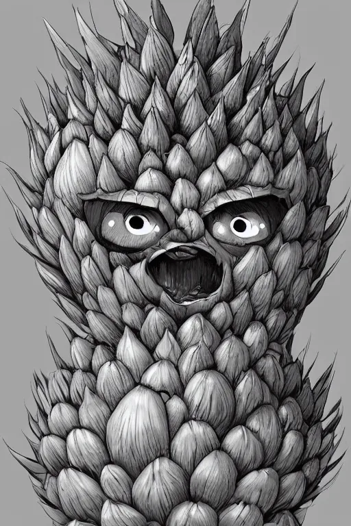 Image similar to a humanoid artichoke monster with large orb eyes, highly detailed, digital art, sharp focus, trending on art station, plant, anime art style