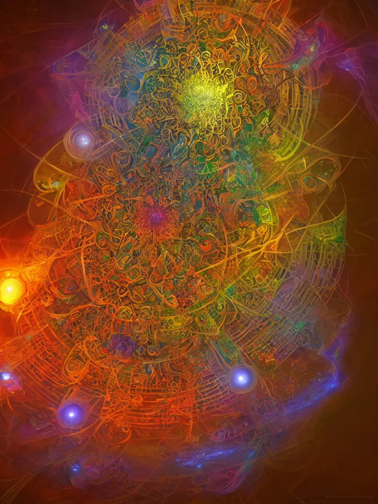 Prompt: a detailed depiction of the chakra energy fields spiraling fractal sacred geometry, by justin gerard and craig mullins, 3 d, cinema 4 d render, trending on artstation, 8 k