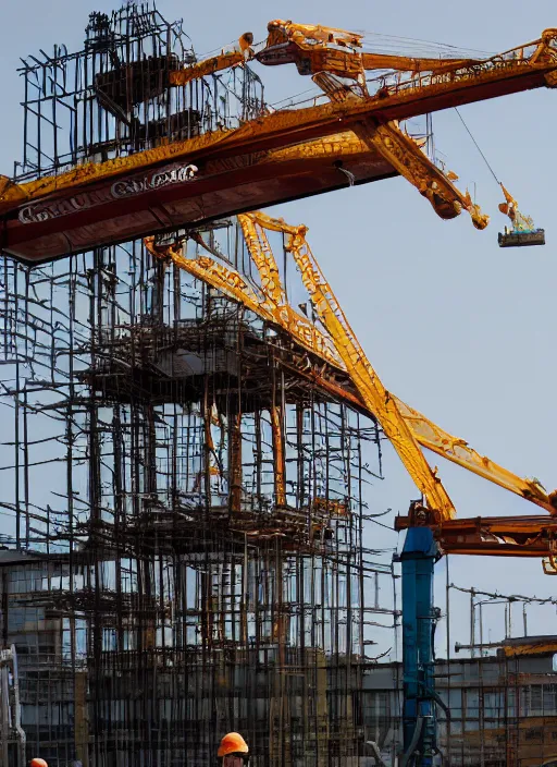 Prompt: construction crane in the shape of bryan cranston, natural light, bloom, detailed face, magazine, press, photo, steve mccurry, david lazar, canon, nikon, focus