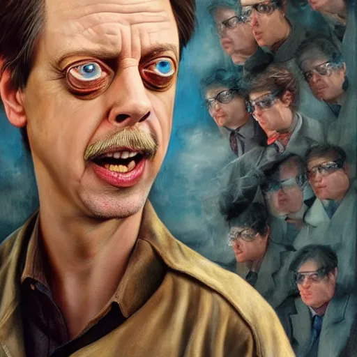 Image similar to hyperrealistic mixed media high resolution painting of a Steve Buscemi as Austin Powers, stunning 3d render inspired art by István Sándorfi and Greg Rutkowski and Unreal Engine, perfect symmetry, dim volumetric lighting, 8k octane beautifully detailed render, post-processing, extremely hyper-detailed, intricate, epic composition, highly detailed attributes, highly detailed atmosphere, cinematic lighting, masterpiece, trending on artstation, very very detailed, masterpiece, stunning, flawless structure, lifelike texture, perfection,