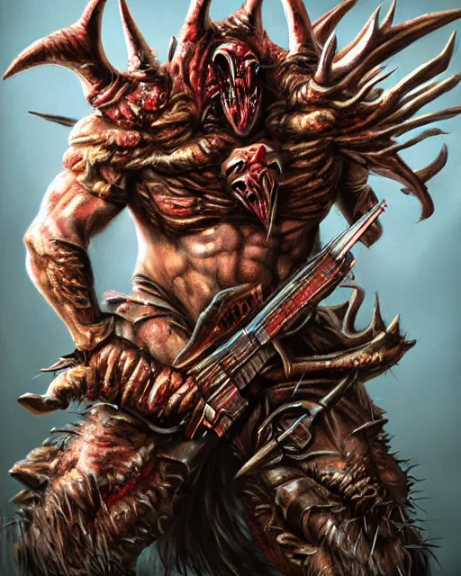 Prompt: gwar, hyper realism, fine details, concept art, digital art, deviantart artstation, very sharp, in the style of john pound,