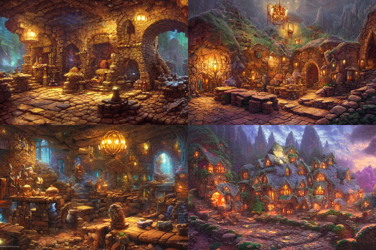 Prompt: intricate dwarven workshop, gemstone deposit, mining, detailed, soft lighting, fantasy artwork, thomas kinkade, jeff easley