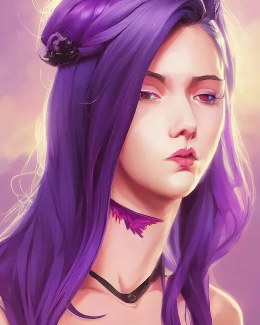 Prompt: beautiful female purple hair tattoo symmetrical face eyes happy full length fantasy art icon, 2d art cover , official fanart behance hd artstation by Jesper Ejsing, by RHADS, Makoto Shinkai and Lois van baarle, ilya kuvshinov, rossdraws