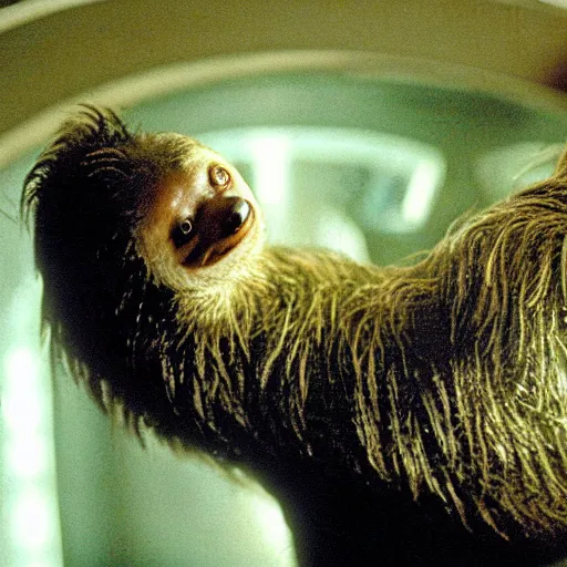 Image similar to portrait of a sloth as neo from the matrix ( 2 0 0 3 ), photo