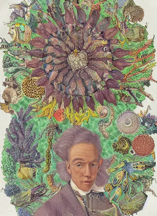 Prompt: a portrait of a school teacher in full colour, in the style of Ernst Haeckel,