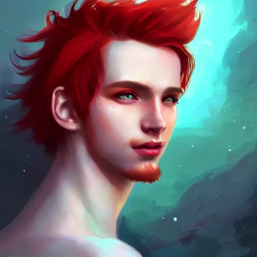 Prompt: colorful and Festive Captivating Fairy boy with red hair portrait, atmospheric lighting, painted, intricate, highly detailed by Charlie Bowater