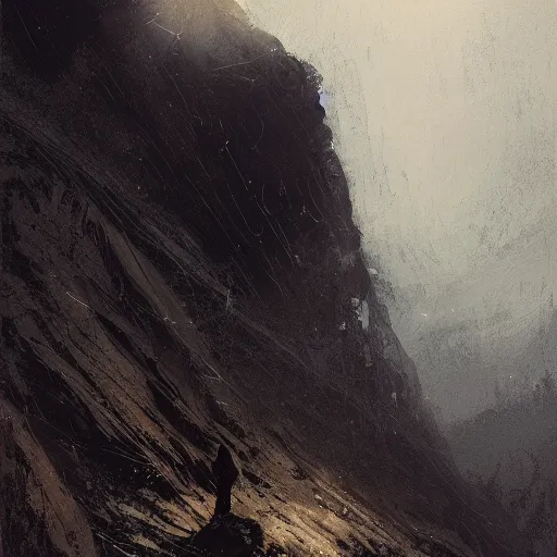 Image similar to portrait of an old man with a silver gray beard and ragged robes knelt down on the peak of a mountain writing on a stone, the sky above is wreathed in flames, by Jeremy Mann, realistic, detailed, ancient, digital art, apocalyptic, earth tones, dramatic, cinematic lighting