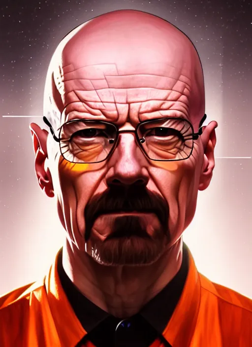 Image similar to symmetry portrait of walter white, glowing lights intricate, elegant, highly detailed, digital painting, artstation, concept art, smooth, sharp focus, illustration, art by artgerm and greg rutkowski and alphonse mucha