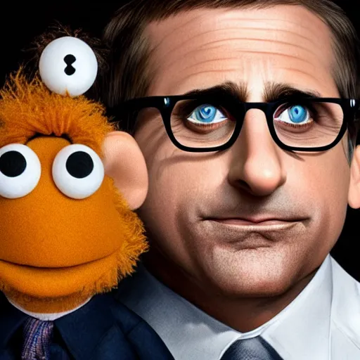 Image similar to Steve Carell reimagined as a Muppet, photorealistic