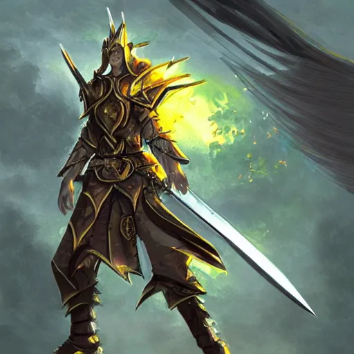Prompt: yellow broad sword, giant sword, war blade weapon, magic the gathering art, fantasy game art style, league of legends style art