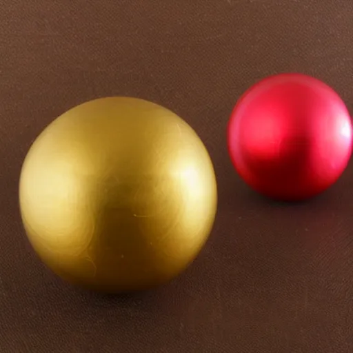 Prompt: goldleaf spheres on a red cube