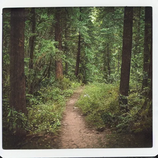 Prompt: polaroid photo of old hiking trail