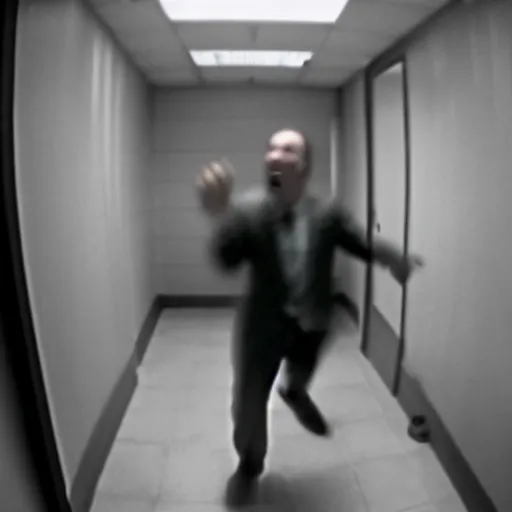 Prompt: crazy Saul Goodman screaming in an asylum room, shot from security camera, high shot