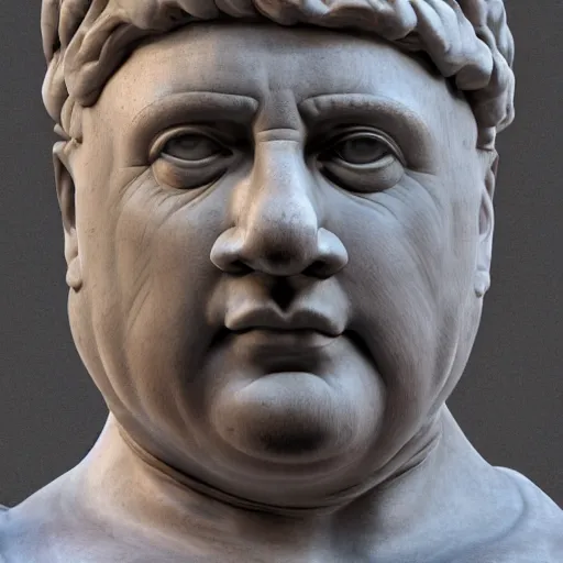 Prompt: hungarian prime minister viktor orban as an obese marble statue of ancient roman emperor, created by michelangelo, museum photoshot, 3 d photorealistic render, high resolution, 8 k