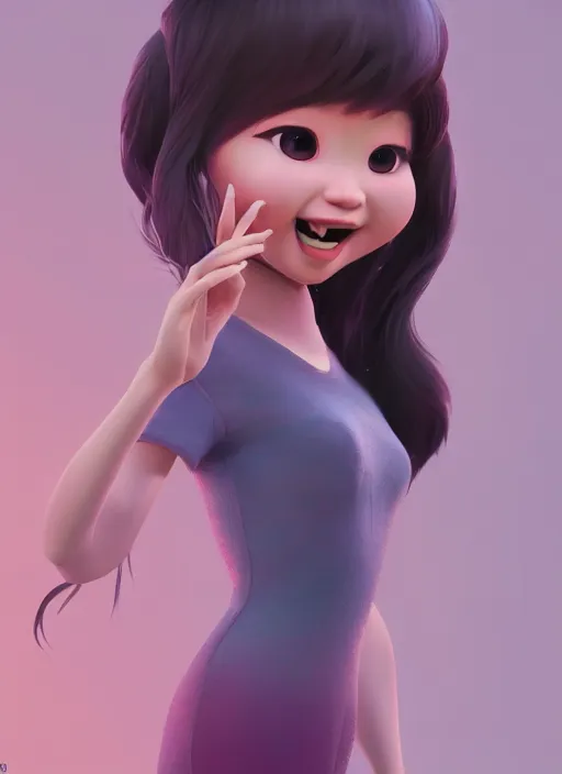 Image similar to a cute asian girl singing, flowing hair in the style of pixar animation, full body shot, award winning, hyper detailed, studio lighting, artstation, octane renderer, unreal engine