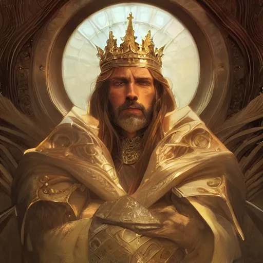 Prompt: portrait of a king, fantasy, highly detailed, digital painting, artstation, concept art, smooth, sharp focus, illustration, art by artgerm and greg rutkowski and alphonse mucha