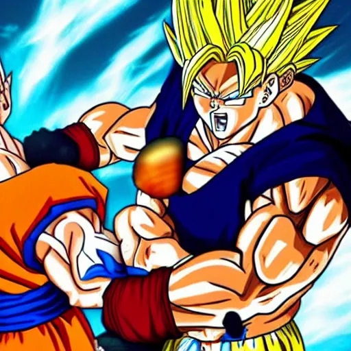 Image similar to john cena fighting goku, dragon ball z still