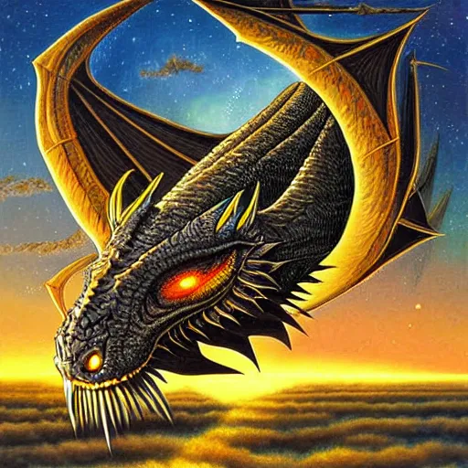 Image similar to dragon head illustration, art by David A Hardy