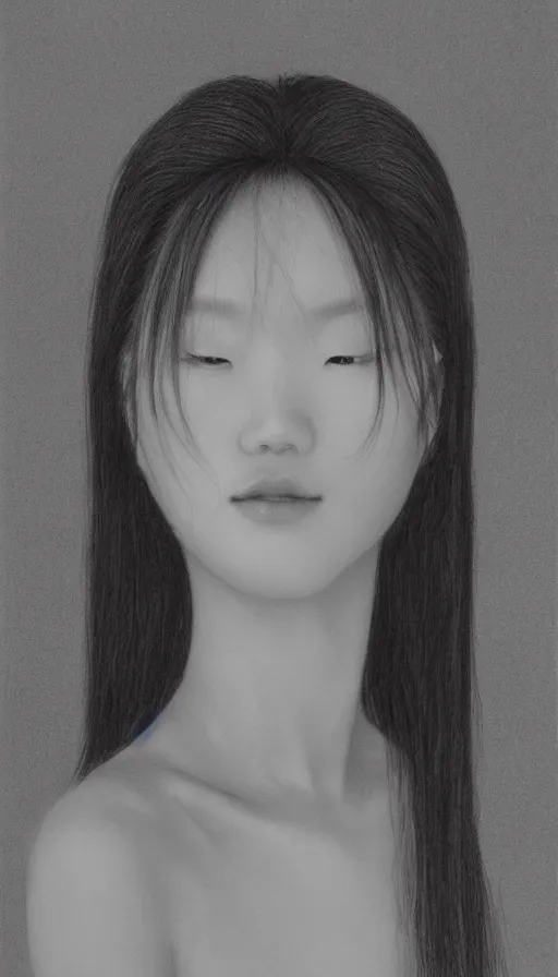 Prompt: model yoon young as the high priestess, by wangjie li, black and white graphite drawing, smooth render, 3 / 4 view