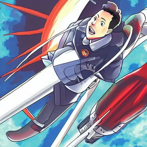 Prompt: elon musk riding a rocket,in the style of anime