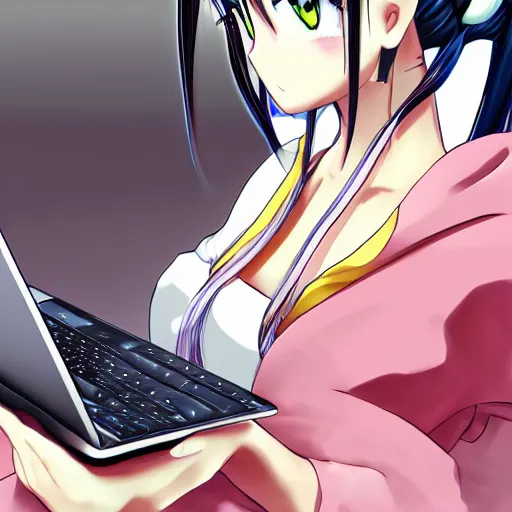 Prompt: anime girl with macbook pro, anime style, beautiful, sharp focus, extremely detailed