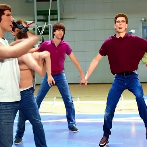 Image similar to Live Action Still of Jerma in High School Musical, real life, hyperrealistic, ultra realistic, realistic, highly detailed, epic, HD quality, 8k resolution, body and headshot, film still