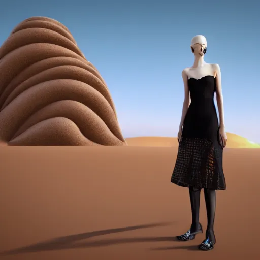 Prompt: avant-garde art, deco fashion, highly detailed, photorealistic portrait, serene desert, afternoon hour, crisp quality and light reflections, unreal engine 5 quality render