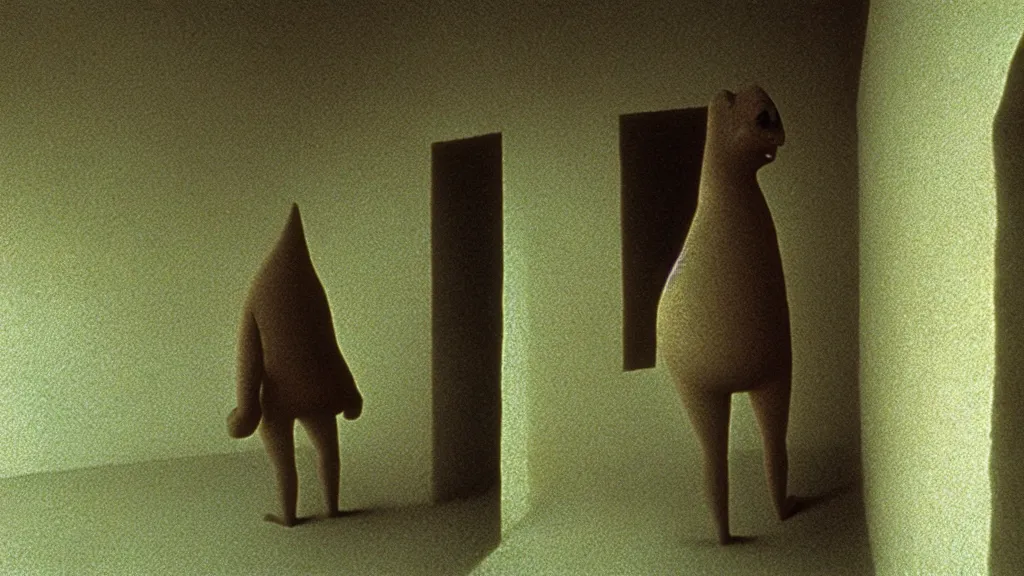 Image similar to a strange creature that walks on the wall, film still from the movie directed by Wes Anderson with art direction by Zdzisław Beksiński, wide lens