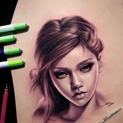 Prompt: tattoo design, beautiful portrait of a girl by artgerm, artgerm