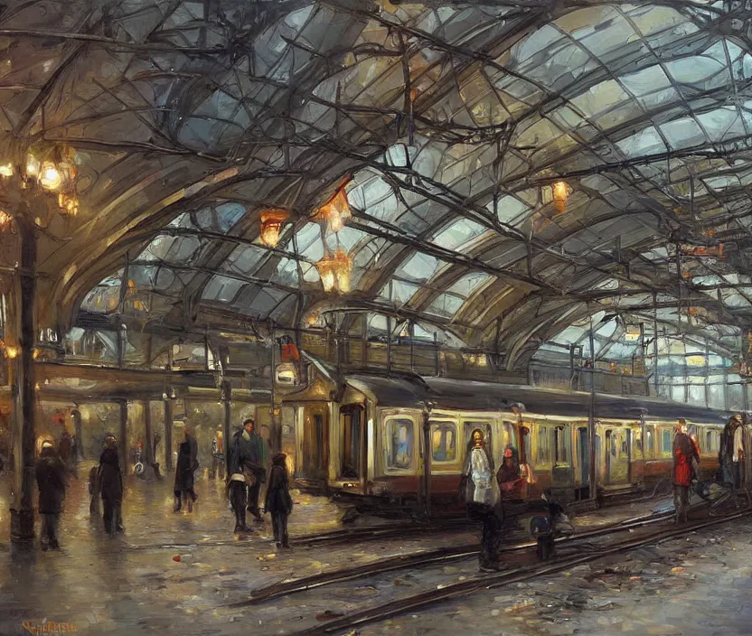 Prompt: A urban train station, by Konstantin Razumov, horror scene, highly detailded