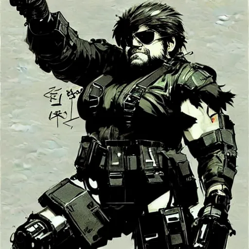 Prompt: beautiful video - game concept art of danny devito from metal gear solid, by yoji shinkawa