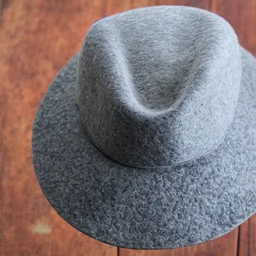 Prompt: a grey hat made of felt that looks exactly like a crown, with the four points upward
