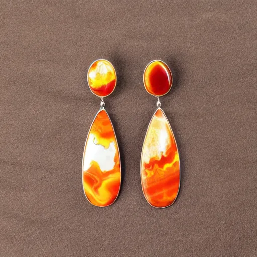 Image similar to jewelry design, jewelry display, a pair of phoenix agate earrings