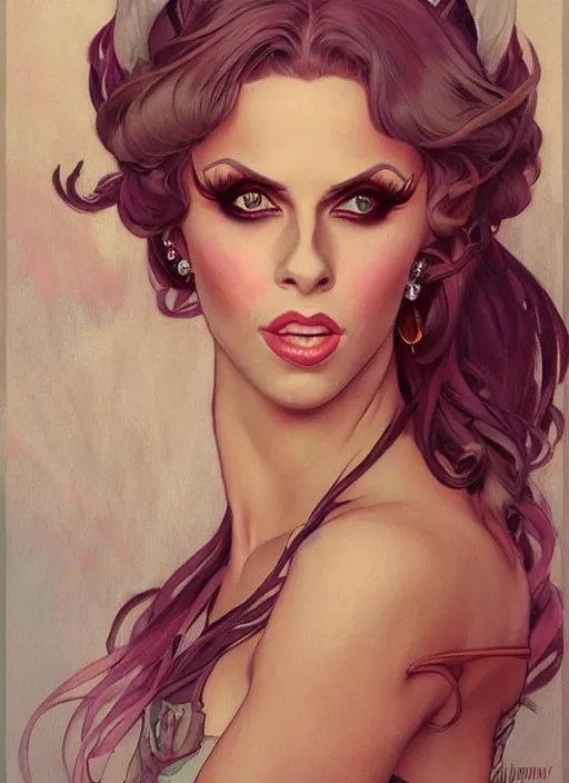 Image similar to katya, drag queen, painting by artgerm and greg rutkowski and alphonse mucha