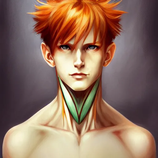 Image similar to portrait of hisoka morow hunter hunter, male, upper body sharp jaw yellow eyes small eyes red hair, medium length hair, anime, fantasy, intricate, elegant, highly detailed, digital painting, artstation, concept art, matte, sharp focus, illustration, art by artgerm and greg rutkowski and alphonse mucha