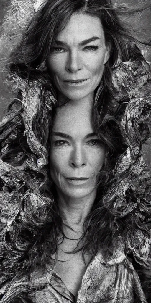 Prompt: portrait of Julianne Nicholson as a super hero, highly detailed, photographed by Annie Leibovitz.