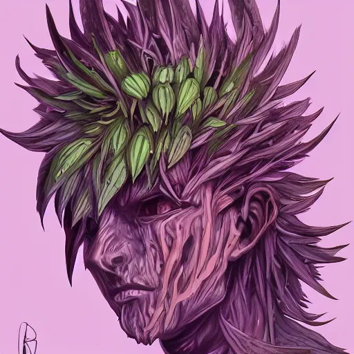 Prompt: A humanoid plant monster, highly detailed, digital art, sharp focus, trending on art station, thistle, anime art style