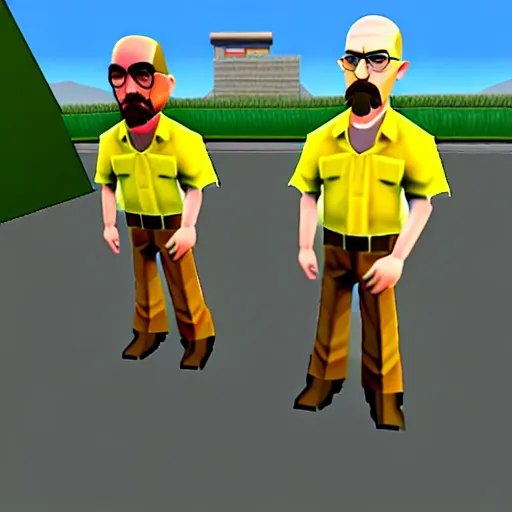 Image similar to breaking bad, nintendo 6 4 screenshot, low poly, aliased