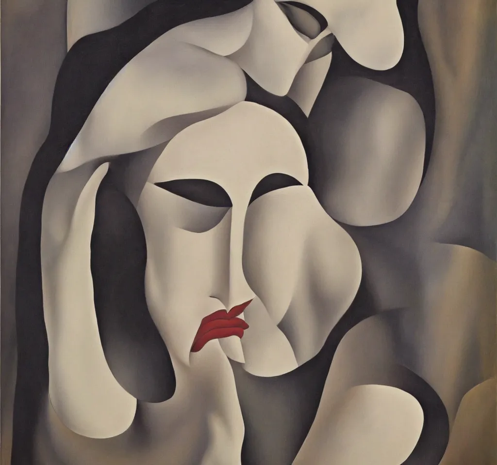 Image similar to portrait of a melancholic lady, by georgia o keeffe