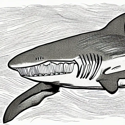 Prompt: illustration of a shark facing forward