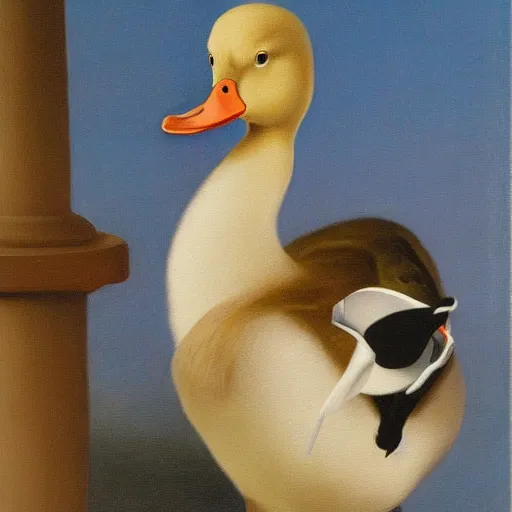 Image similar to a duck on the prowl oil painting john currin