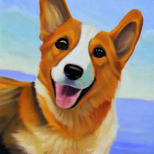 Image similar to expressive oil painting of corgi dog with a old telephone line calling