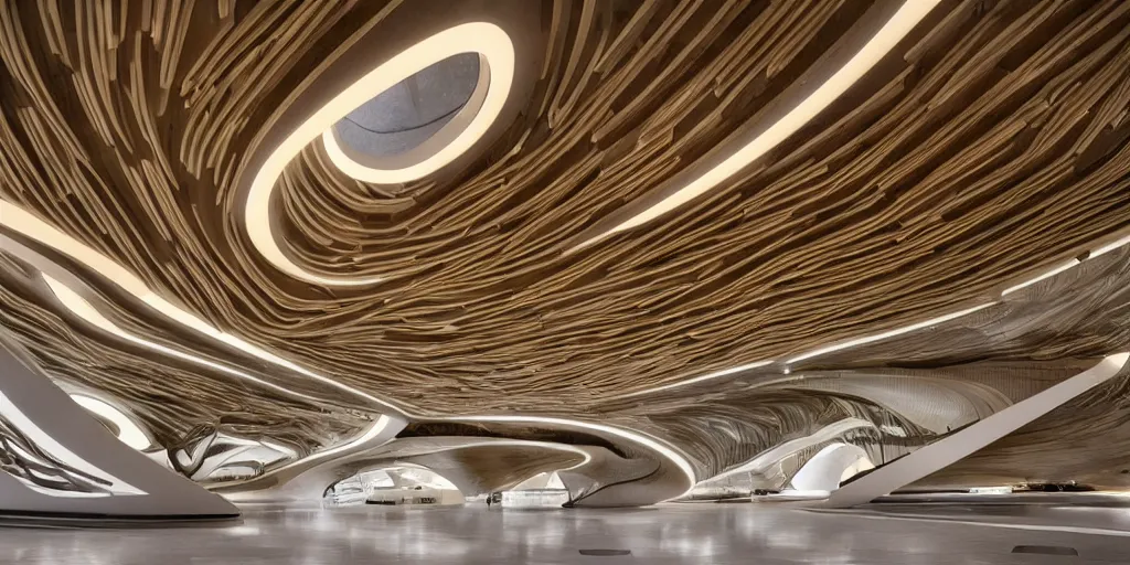 Image similar to extremely detailed stunning beautiful futuristic smooth curvilinear museum interior