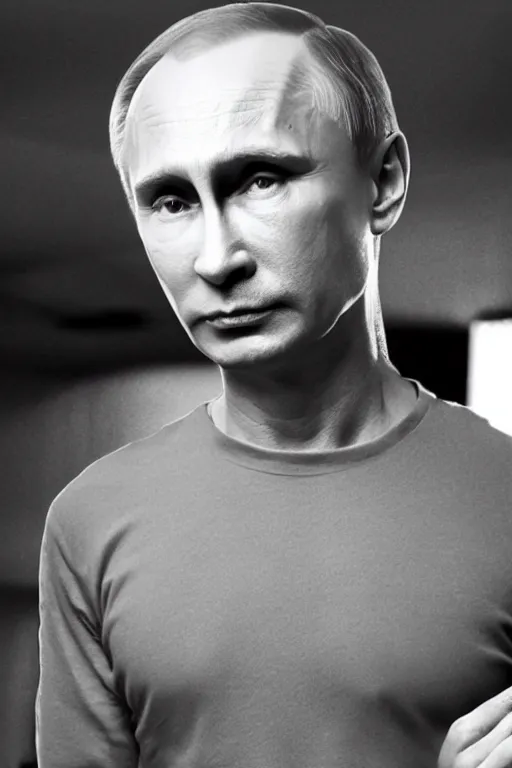 Prompt: close up of Vladimir Putin as the lead singer of an 80's electronic band, cyberpunk style, black and white, 8k, gritty