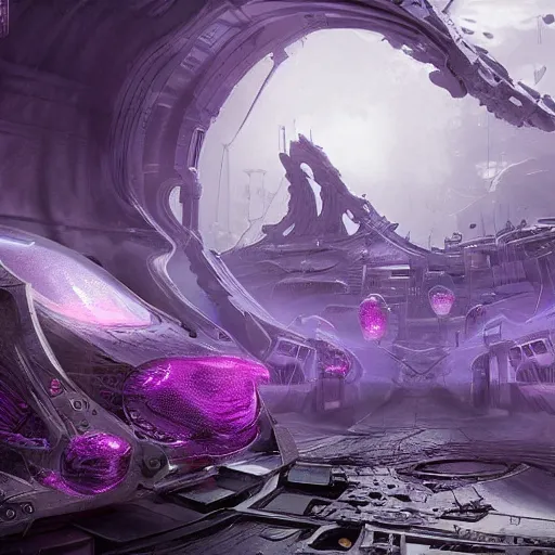 Image similar to sci fi, fantasy, hyper detailed, purple, rendered, unreal engine, concept art