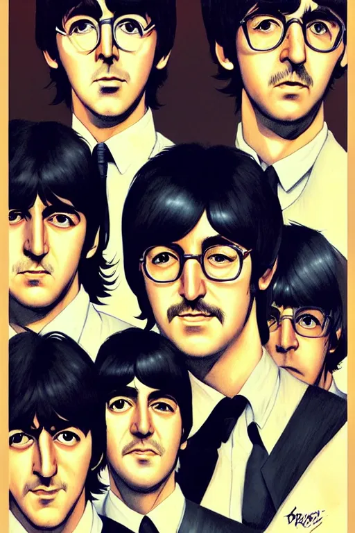 Image similar to the beatles, manga cover art, detailed color portrait, artstation trending, 8 k, greg rutkowski