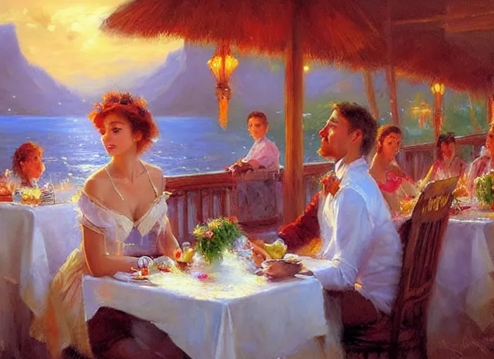 Prompt: bora bora diner by vladimir volegov and alexander averin and delphin enjolras and daniel f. gerhartz