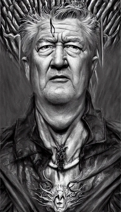 Image similar to david lynch as crazy inentor, lord of the rings, fame of thrones, warhammer, fibonacci, sweat drops, intricate fashion clothing, insane, intricate, highly detailed, surrealistic, digital painting, artstation, concept art, smooth, sharp focus, illustration, unreal engine 5, 8 k, art by artgerm and greg rutkowski and alphonse mucha